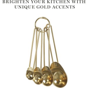 Martha Stewart Richburn 4-Piece Gold Stainless Steel Measuring Spoons Set – Durable and Stylish Kitchen Measuring Tools for Precise Baking and Cooking