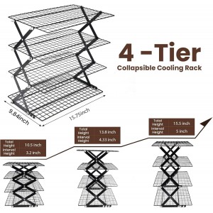 2/3/4-Tier collapsible cooling rack for baking,Folding Cooling Grid,Adjustable Stackable Roasting Cooking Drying Wire Cooling Rack for Cookies Baking