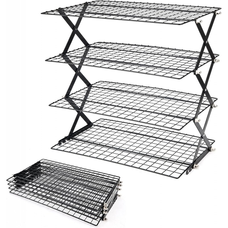 2/3/4-Tier collapsible cooling rack for baking,Folding Cooling Grid,Adjustable Stackable Roasting Cooking Drying Wire Cooling Rack for Cookies Baking