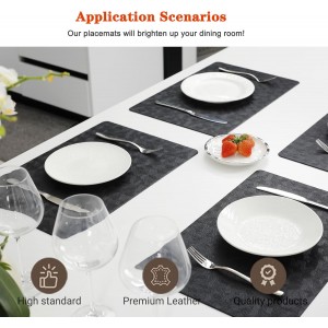 Vinyl Placemats Set of 6 Heat Resistant Easy Clean Non-Slip Place Mats for Dining Table Faux Leather Waterproof Stain Resistant Wipeable Washable PVC Table Mats(6, Black)