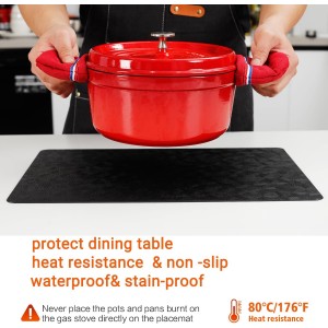 Vinyl Placemats Set of 6 Heat Resistant Easy Clean Non-Slip Place Mats for Dining Table Faux Leather Waterproof Stain Resistant Wipeable Washable PVC Table Mats(6, Black)