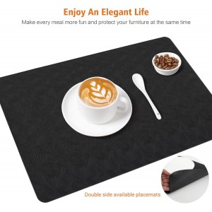 Vinyl Placemats Set of 6 Heat Resistant Easy Clean Non-Slip Place Mats for Dining Table Faux Leather Waterproof Stain Resistant Wipeable Washable PVC Table Mats(6, Black)