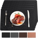 Vinyl Placemats Set of 6 Heat Resistant Easy Clean Non-Slip Place Mats for Dining Table Faux Leather Waterproof Stain Resistant Wipeable Washable PVC Table Mats(6, Black)