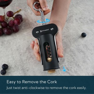 KITCHENDAO 3 in 1 Wing Corkscrew Wine Bottle Opener with Foil Cutter, Built-in Beer Bottle Opener, Multifunctional Wine Opener with Non-Stick Sharp Screw, Easy to Use, Manual Wine Corkscrew, Black