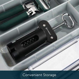 KITCHENDAO 3 in 1 Wing Corkscrew Wine Bottle Opener with Foil Cutter, Built-in Beer Bottle Opener, Multifunctional Wine Opener with Non-Stick Sharp Screw, Easy to Use, Manual Wine Corkscrew, Black