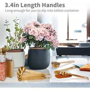 Measuring Spoons,304 Stainless Steel Measuring Cups & Spoon Set of 7 Piece:1Tbsp&1/2Tbsp,1tsp,3/4tsp,1/2tsp,1/4tsp,1/8tsp Teaspoon Coffee Scoop Tablespoon for Dry and Liquid Ingredients,Gold