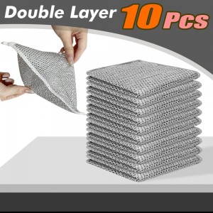 Silver Mesh Dish Cloths (3 Layer) – Non Scratch, Odor Free, Quick Dry Wire Cleaning Pads for Sinks, Dishes, Stove Top | Multipurpose Reusable Metal Scrubbers | 10 Pack