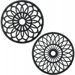 2 Pack Decorative Round Flower Trivets - 7 Inch Iron Pot Pads, Black Elegant Kitchen and Dining Table Protector, Teapot Stands Holders, Metal Plant Holder for Desktop Potted Plant、Small Green Plants