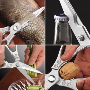 All Purpose Heavy Duty Shears, 2-Pack Kitchen Scissors for Food, Metal Handle Stainless Steel Cooking Scissors for Kitchen, Chicken, Fish, Meat, Poultry, Herbs (Silver)