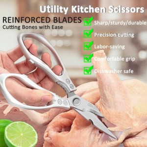 All Purpose Heavy Duty Shears, 2-Pack Kitchen Scissors for Food, Metal Handle Stainless Steel Cooking Scissors for Kitchen, Chicken, Fish, Meat, Poultry, Herbs (Silver)