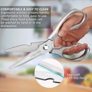 All Purpose Heavy Duty Shears, 2-Pack Kitchen Scissors for Food, Metal Handle Stainless Steel Cooking Scissors for Kitchen, Chicken, Fish, Meat, Poultry, Herbs (Silver)