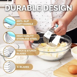 Zulay Kitchen Dough Blender - Stainless Steel Pastry Cutter, Heavy Duty Dough Cutter With Blades, Pastry Blender And Butter Cutter - Pastry Cutter For Baking (Blue)