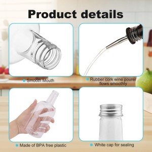 7 Sets 16 oz Plastic Long Neck Bottles with Pourer and Caps, Plastic Juice Pour Bottles with Stainless Steel Bottle Pourer Tapered Spout for Liquor Juice Store Syrup Bottles Pourers