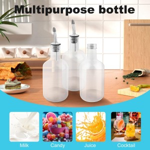 7 Sets 16 oz Plastic Long Neck Bottles with Pourer and Caps, Plastic Juice Pour Bottles with Stainless Steel Bottle Pourer Tapered Spout for Liquor Juice Store Syrup Bottles Pourers