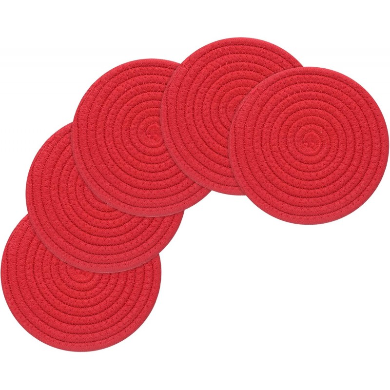 uxcell 8 Inches Trivets for Hot Dishes, Heat Resistant Red Trivets for Hot Pots and Pans, 5 Pcs Cotton Hot Pads Coasters Mat for Countertops, Cooking