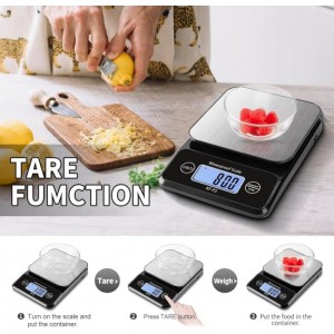 IPX7 Waterproof Food Scale, 5kg/11lb/0.5g High Precision Digital Kitchen Weight Grams and Oz, Ounces and Grams for Cooking Baking Weight Loss, Wide Viewing Angle LCD, Stainless Steel