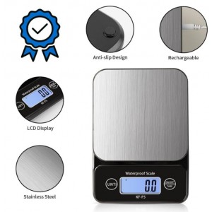 IPX7 Waterproof Food Scale, 5kg/11lb/0.5g High Precision Digital Kitchen Weight Grams and Oz, Ounces and Grams for Cooking Baking Weight Loss, Wide Viewing Angle LCD, Stainless Steel