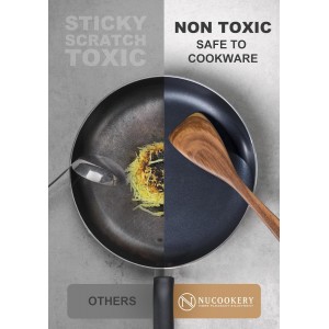 Nucookery Wooden Cooking Utensils Set with Holder, Nonstick Wooden Spoons for Cooking Spatula Set 10 Pcs, Teak Wood Kitchen Utensils Set, Ceramic Utensils Holder for Countertop, White