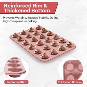 Spmart 2-Pack 24-Cup Nonstick Ceramic-Coated Mini Muffin Pan | Durable & Easy Clean Muffin Tins | Perfect for Small Baked Goods & Party Treats (Pink)