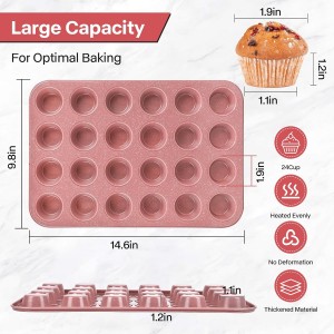 Spmart 2-Pack 24-Cup Nonstick Ceramic-Coated Mini Muffin Pan | Durable & Easy Clean Muffin Tins | Perfect for Small Baked Goods & Party Treats (Pink)