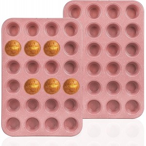 Spmart 2-Pack 24-Cup Nonstick Ceramic-Coated Mini Muffin Pan | Durable & Easy Clean Muffin Tins | Perfect for Small Baked Goods & Party Treats (Pink)