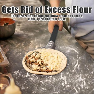 Pizza Turning Peel 7 Inch Round Aluminum Perforated Pizza Peel Turner with Metal Handle Pizza Paddle for Homemade Pizza Oven Accessories