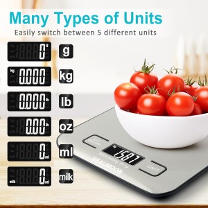 Digital Kitchen Scale–11lb/5kg Food Scale for Cooking & Baking, Stainless Steel, LCD Display, Tare Function, Multiple Units (g/oz/ml), Lightweight Design for Meal Prep Coffee (Batteries Included)