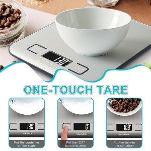 Digital Kitchen Scale–11lb/5kg Food Scale for Cooking & Baking, Stainless Steel, LCD Display, Tare Function, Multiple Units (g/oz/ml), Lightweight Design for Meal Prep Coffee (Batteries Included)
