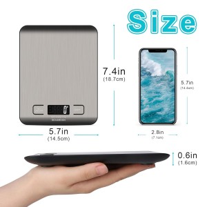 Digital Kitchen Scale–11lb/5kg Food Scale for Cooking & Baking, Stainless Steel, LCD Display, Tare Function, Multiple Units (g/oz/ml), Lightweight Design for Meal Prep Coffee (Batteries Included)