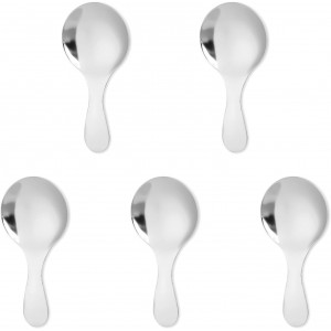 5 PCS Short Handle Spoons Silver Mini Sc...