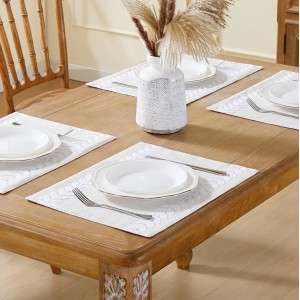 Wracra Embroidered Placemats, 13 x 18 Inch Set of 4 Placemats, Irregular Willow Rustic Place Mats for Kitchen Table and Heat Resistant, White 4PCS