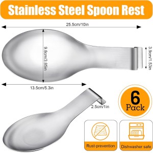6 PCS Stainless Steel Spoon Rest, Large Size Spoon Ladle Holder for Kitchen Counter Stove Top, Heavy Duty Spatula Holder Metal Utensil Rest for Home Buffet Use, 3.8 x 9.6 Inch (Silver)