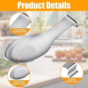 6 PCS Stainless Steel Spoon Rest, Large Size Spoon Ladle Holder for Kitchen Counter Stove Top, Heavy Duty Spatula Holder Metal Utensil Rest for Home Buffet Use, 3.8 x 9.6 Inch (Silver)