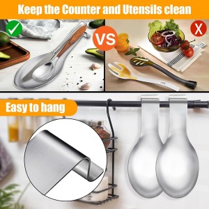 6 PCS Stainless Steel Spoon Rest, Large Size Spoon Ladle Holder for Kitchen Counter Stove Top, Heavy Duty Spatula Holder Metal Utensil Rest for Home Buffet Use, 3.8 x 9.6 Inch (Silver)