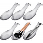 6 PCS Stainless Steel Spoon Rest, Large Size Spoon Ladle Holder for Kitchen Counter Stove Top, Heavy Duty Spatula Holder Metal Utensil Rest for Home Buffet Use, 3.8 x 9.6 Inch (Silver)