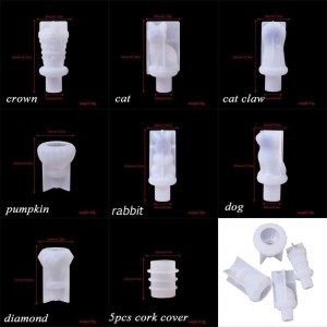 5Pcs White Bottle Stopper Silicone Mold, Crystal Epoxy Wine Stopper, Reusable Beverage Stoppers, Cork Cover, Bar and Wine Tools, Pourers