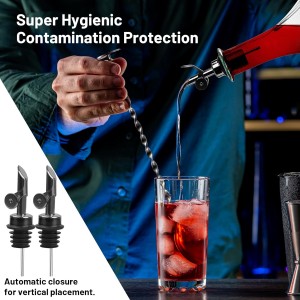 Liquor Pour Spout for Bottles, Hygienic Quick Bottle Pourer with 2 Adapters for Large Neck Bottles, Auto-Open/Close, for Alcohol, Olive Oil, Juices and Syrups, Black, 2 Pack