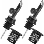 Liquor Pour Spout for Bottles, Hygienic Quick Bottle Pourer with 2 Adapters for Large Neck Bottles, Auto-Open/Close, for Alcohol, Olive Oil, Juices and Syrups, Black, 2 Pack