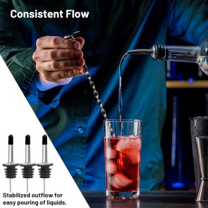 3 Pack Stainless Steel Liquor Pour Spouts, Classic Bottle Pourers with 6 Caps, 3 Adapters for Large Neck Bottles, Also for Olive Oil, Juices and Syrups