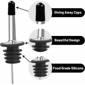 3 Pack Stainless Steel Liquor Pour Spouts, Classic Bottle Pourers with 6 Caps, 3 Adapters for Large Neck Bottles, Also for Olive Oil, Juices and Syrups