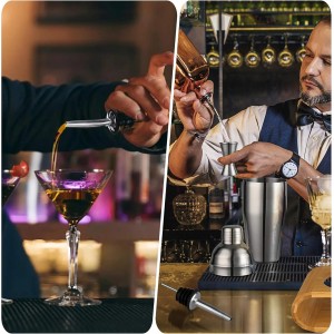 3 Pack Stainless Steel Liquor Pour Spouts, Classic Bottle Pourers with 6 Caps, 3 Adapters for Large Neck Bottles, Also for Olive Oil, Juices and Syrups