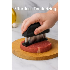 Meat Tenderizer Tool - 48 Stainless Steel Needle Blades for Tenderizing Chicken, Steak, Pork, Beef – Handheld Meat Tenderizer Stapler to Enhance Texture & Taste – Complete with Cleaning Brush