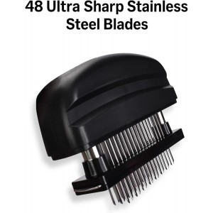 Meat Tenderizer Tool - 48 Stainless Steel Needle Blades for Tenderizing Chicken, Steak, Pork, Beef – Handheld Meat Tenderizer Stapler to Enhance Texture & Taste – Complete with Cleaning Brush