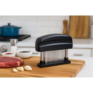 Meat Tenderizer Tool - 48 Stainless Steel Needle Blades for Tenderizing Chicken, Steak, Pork, Beef – Handheld Meat Tenderizer Stapler to Enhance Texture & Taste – Complete with Cleaning Brush