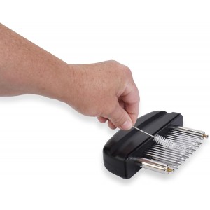 Meat Tenderizer Tool - 48 Stainless Steel Needle Blades for Tenderizing Chicken, Steak, Pork, Beef – Handheld Meat Tenderizer Stapler to Enhance Texture & Taste – Complete with Cleaning Brush