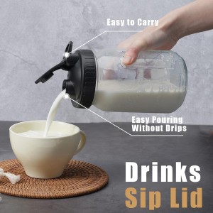 Pour Spout Lids for Ball Regular Mouth Mason Jars, Airtight Canning Jar Flip Cap Top Lid for Drinking, Salad, Dressing Pouring, Leak-Proof, Black Pack of 4