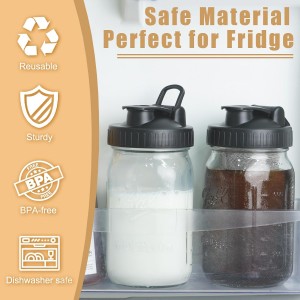Pour Spout Lids for Ball Regular Mouth Mason Jars, Airtight Canning Jar Flip Cap Top Lid for Drinking, Salad, Dressing Pouring, Leak-Proof, Black Pack of 4