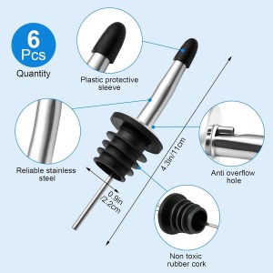 6 Pcs 32oz Plastic Long Neck Bottles with 6 Pcs Pourer and Caps,1000ml Plastic Juice Pour Bottles with Stainless Steel Bottle Pourer,Clear Empty Syrup Liquor Bottle with Tapered Spout for Bar