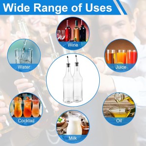 6 Pcs 32oz Plastic Long Neck Bottles with 6 Pcs Pourer and Caps,1000ml Plastic Juice Pour Bottles with Stainless Steel Bottle Pourer,Clear Empty Syrup Liquor Bottle with Tapered Spout for Bar