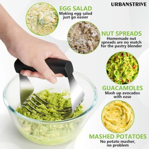 Urbanstrive Large Pastry Cutter Tool, Top Professional Pastry Blender Stainless Steel, Heavy Duty Dough Blender, Dishwasher Safe Baking Supplies Baking Tools, Black